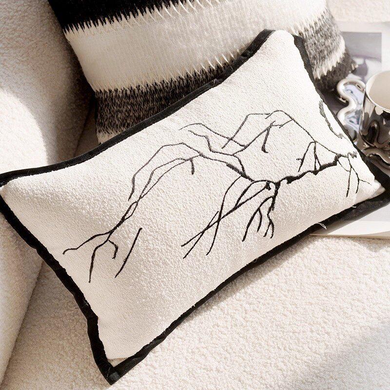 Black & White Modern Throw Pillow Covers Set - Neutral Abstract Striped & Plush Cushion Covers for Living Room Sofa Decor