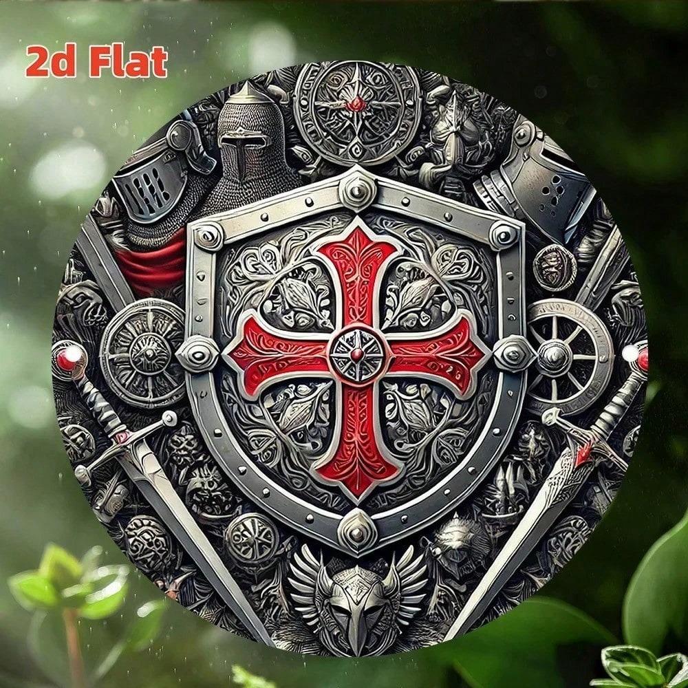 Vintage Metal Wall Art Knight Cross Decor 8x8 Inches Retro Medieval Tin Sign for Home Man Cave Bar