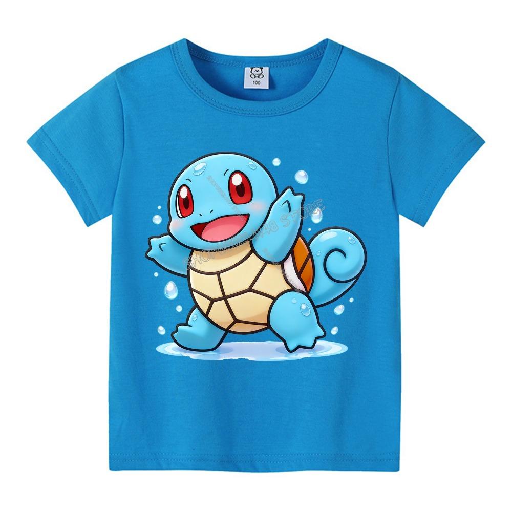 Pokemons T-shirt for Children Round Collar Clothing Pikachu Short Sleeve Kawaii Anime Clothes Cartoon Sunmer Tee Top Kids Gift