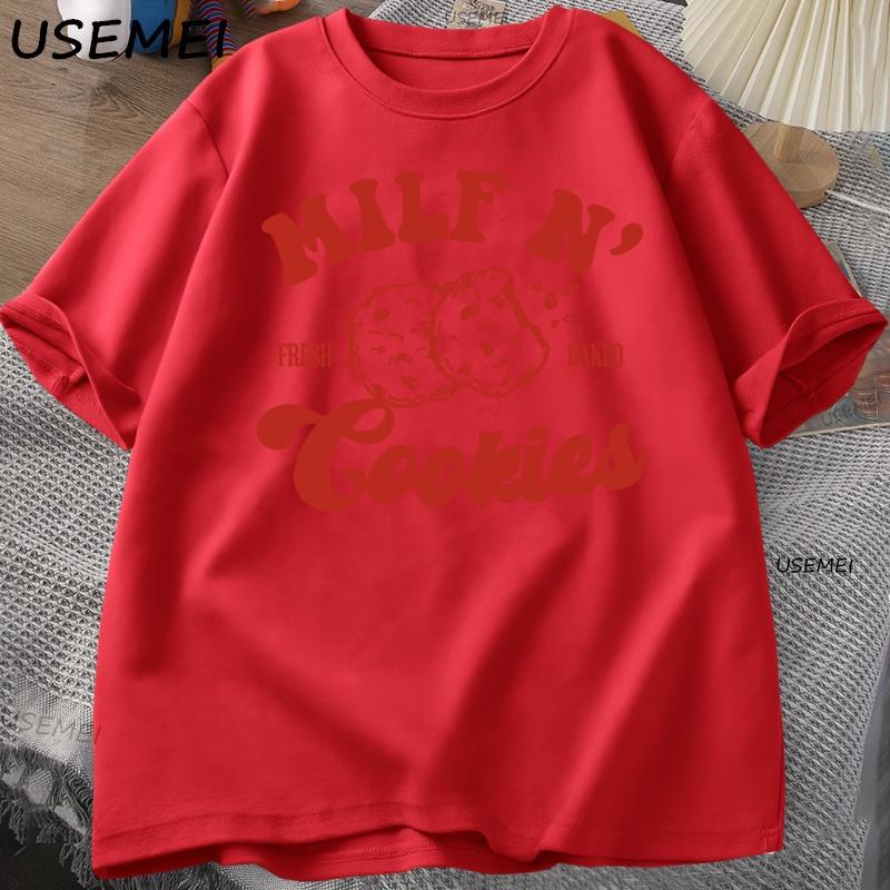 

Milf N Cookies Funny T Shirt Mothers Day Gift Tshirt Casual Cotton Short Sleeve Unisex Women Tshirt Summer Loose High Quality Tee S