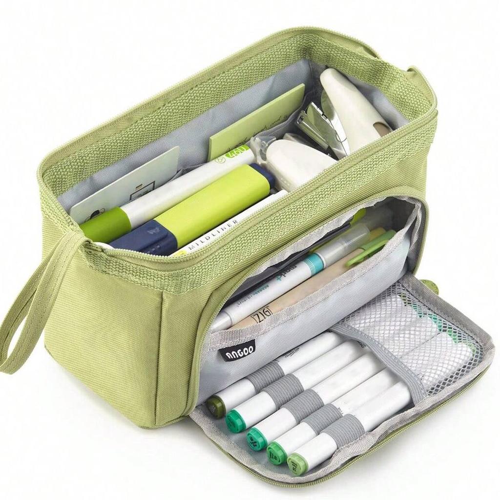 Extra-large Multi-purpose Pencil Case Durable Polyester Spacious Organizer For School Supplies & Makeup Portable Design Forteens
