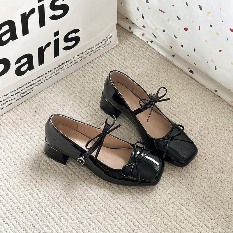 New Spring Autumn Women Mary Jane Shoes Fashion Butterfly-knot Shoes Street Style Casual Thick Heel Dress Leather Pumps