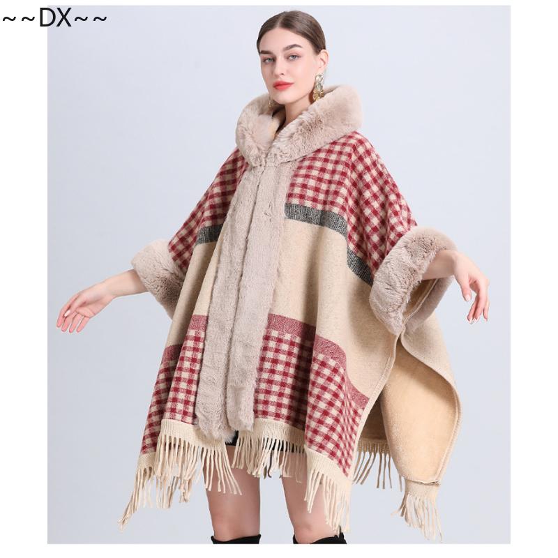 Новая накидка-шаль спицами из снежинок и флиса с толстым меховым воротником. One size — фото 19