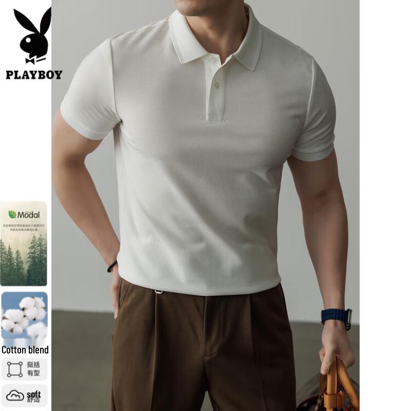 Playboy Men's Business Casual Breathable Short Sleeve Polo Shirt