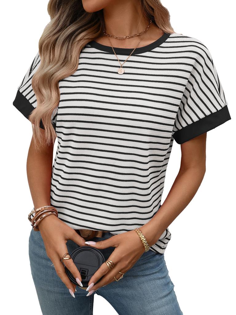 European and American TikTok Summer New Women's Casual Round Neck Splicing Short-sleeved Top T-shirt