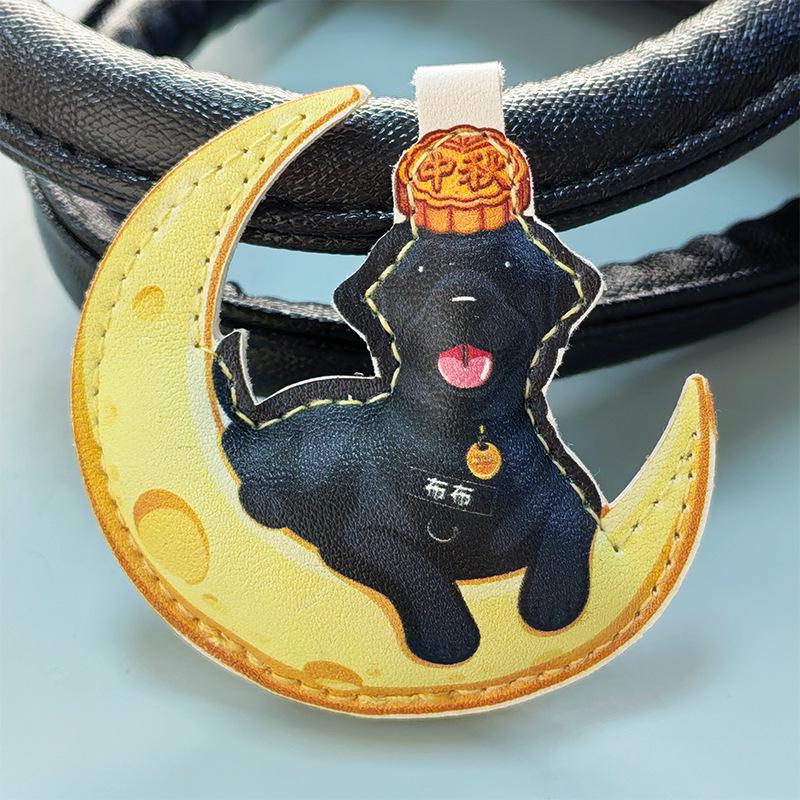 Double-Sided Leather Dog Keychain - Creative Puppy Cartoon Design for Mid-Autumn Festival