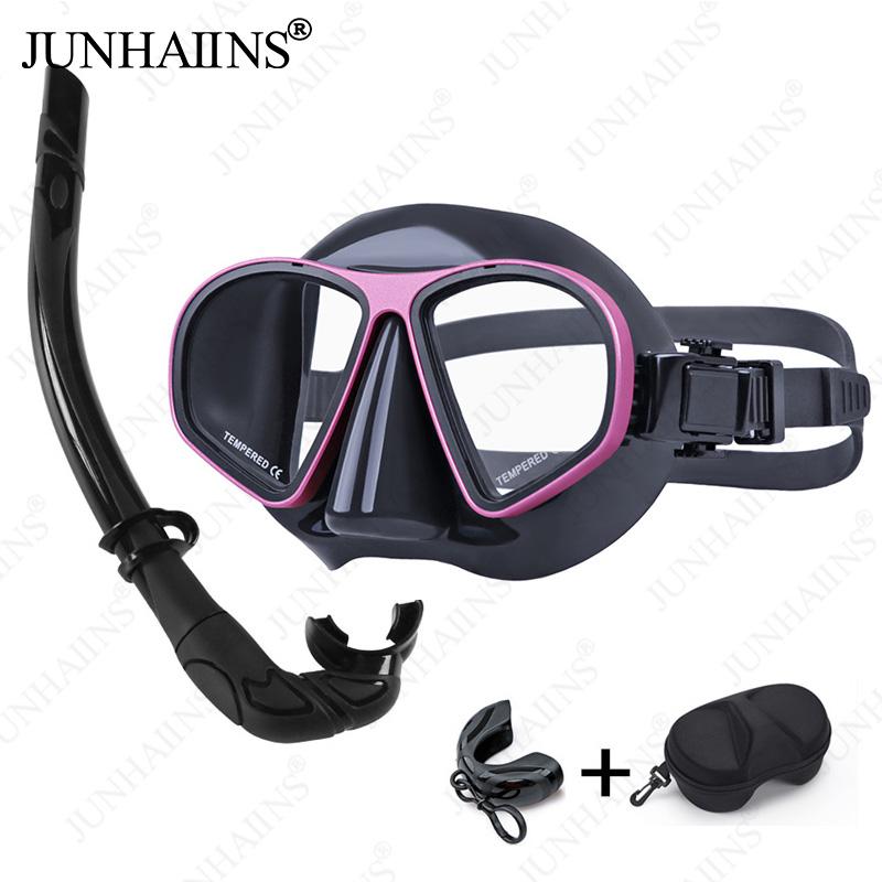 JUNHAINS Free Diving Mask Low-Capacity Aluminum Alloy Glasses Frame Wet Breathing Tube Snorkel Set For free diving, snorkeling