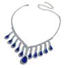 Fashion Bright Diamond Necklace Earrings Set Bridal Wedding Blue Water Drop Tassel Jewelry Two-piece Set
