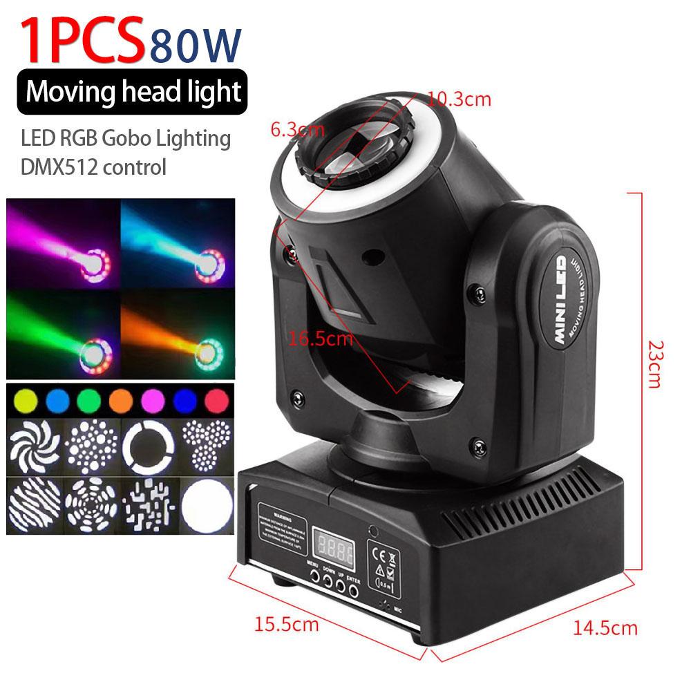 80W Moving Head Stage Light DMX512 Control 8*8 Gobo Spotlight Home Party Ambient Light Disco Ballroom Wedding Mini Gobos