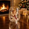 Christmas Themed Water Mug 330ML Glass Cup, Wreath/Santa Claus/Elk/Stockings/Snowman Pattern Holiday Glassware Compact for Breakfast Wine, Coffee,