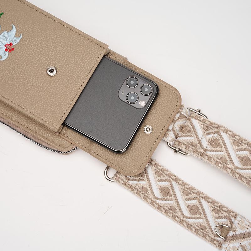 Embroidered Design Single-shoulder Crossbody Bag Multi-functional Mobile Phone Bag Wallet Retro Women's Bag
