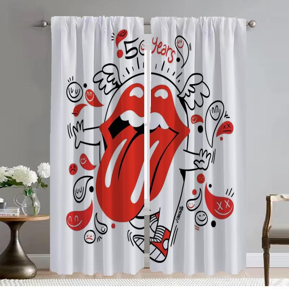 Rolling Stones Tulle for Bedroom Blackout Curtain for Room 2 Panel Halloween Decoration Elegant Room Curtains Shades Partition