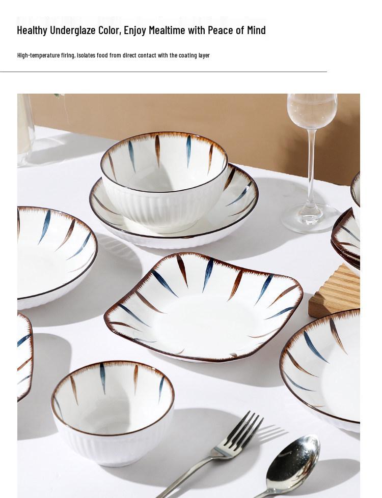 Japanese Ceramic Tableware Set: Microwaveable Rice Bowls, Plates, Noodle Bowls, and Large Soup Bowls for Home Use