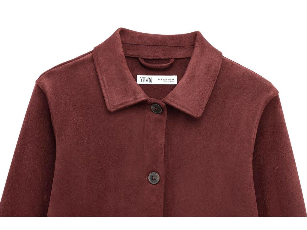 Chaqueta de Manga Larga para Mujer con Efecto Ante para Principios de Primavera 2025 con Cuello Vuelto