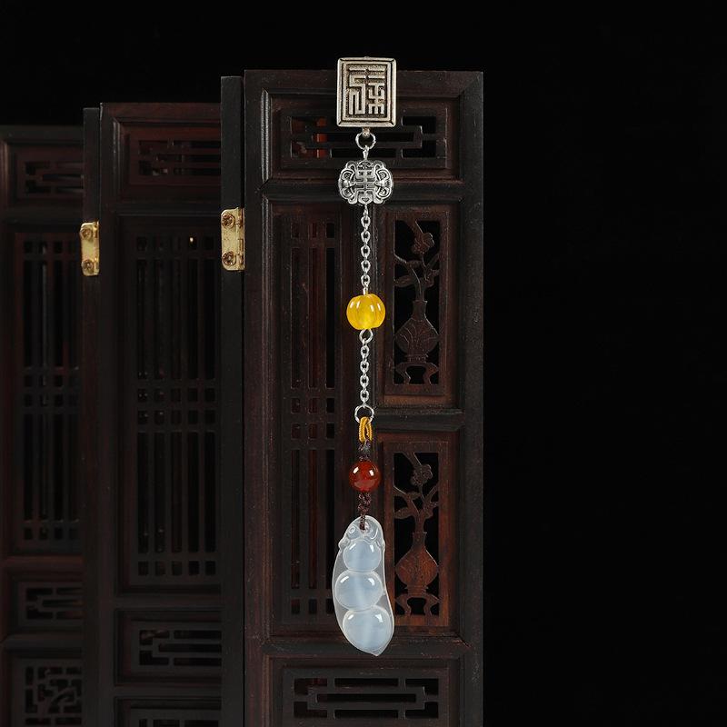 Original Natural Chalcedony Ping An Fudou Cheongsam Press Pendant Women's Retro Medium Fringe Pendant Hanfu Brooch