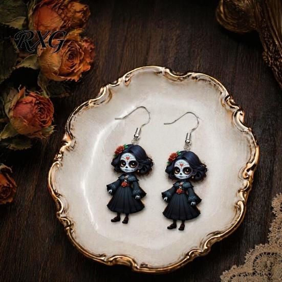Gothic Witch Drop Earrings Halloween Earrings, Lightweight Acrylic Pendant Retro Rose for Women Girls Day of The Dead Accessories Eye-catching