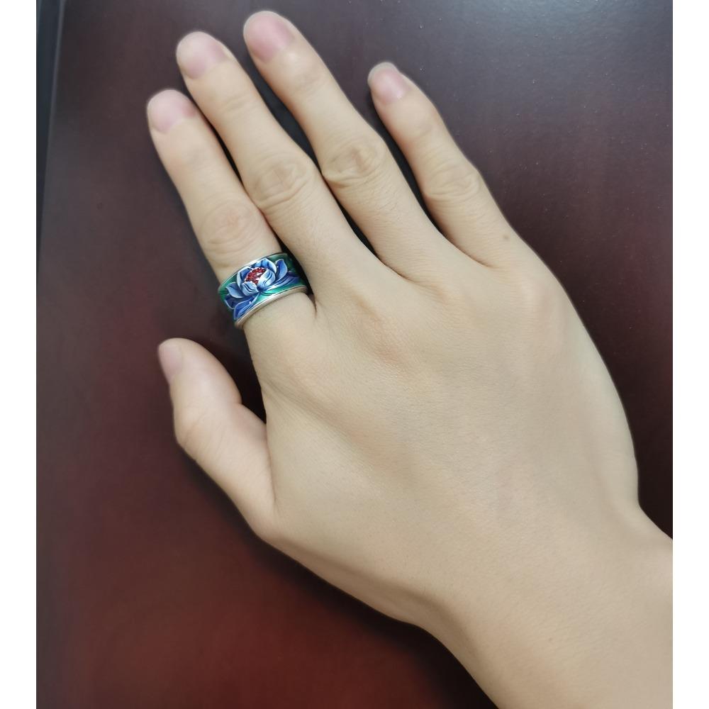 

Кольцо JMXD-Lotus Heart Sutra Cloisonne в стиле ретро, выполненное в старинном этническом стиле, с открытым лотосом, серебряное кольцо