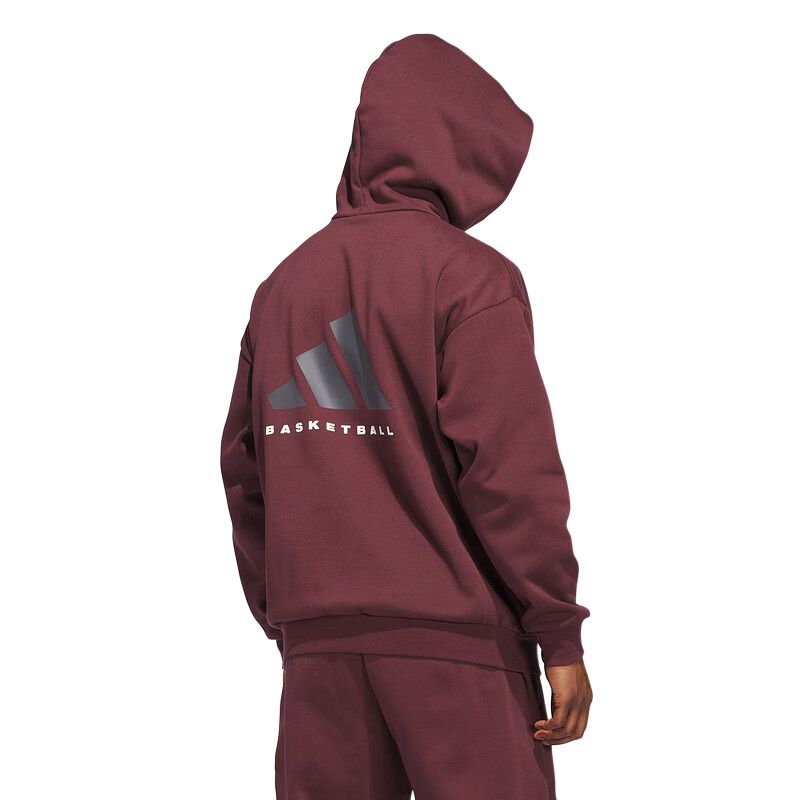 adidas Felpa con cappuccio casual alla moda da basket, morbida, a maniche lunghe, unisex, rosso scuro JD6145
