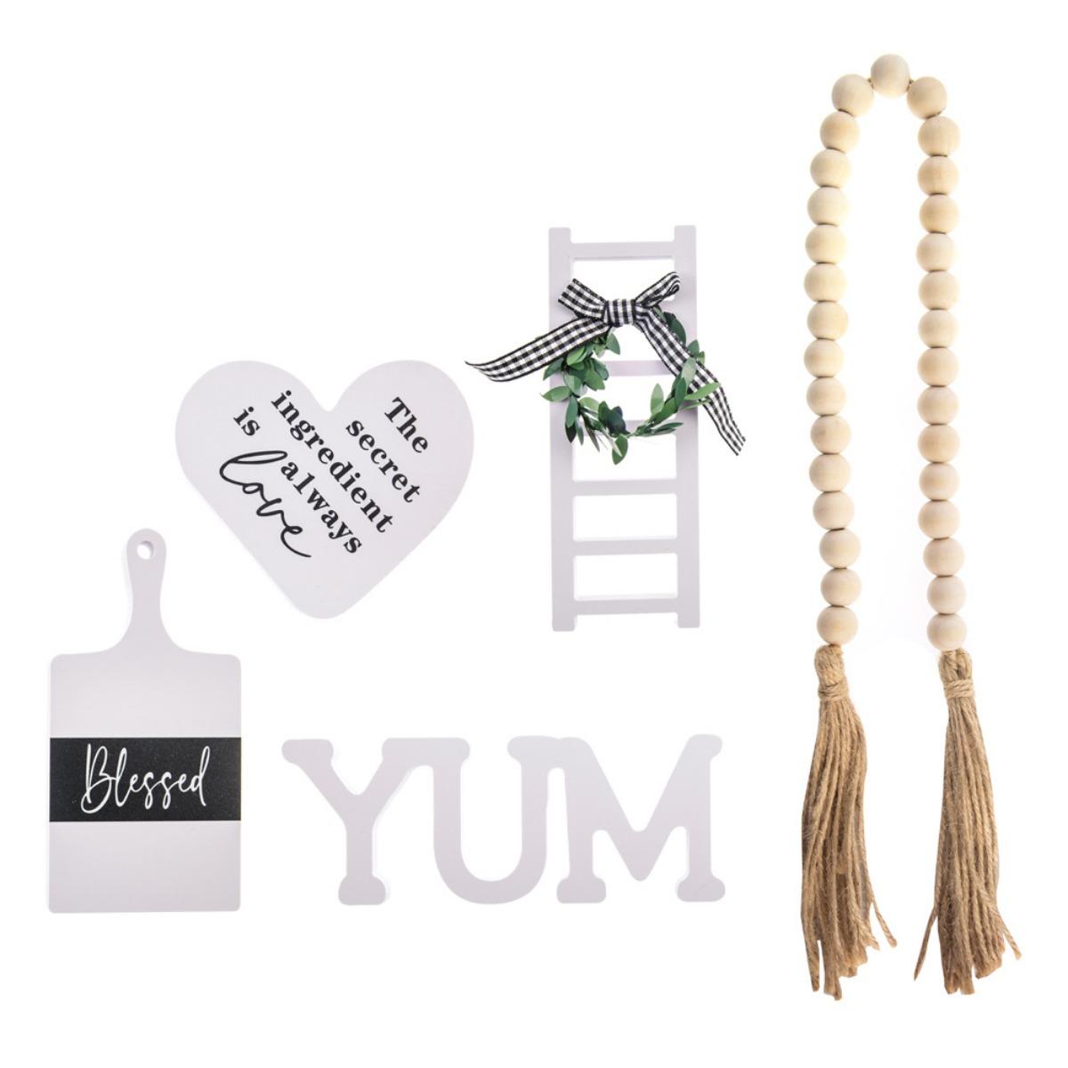 

Декор многоуровневого подноса в фермерском доме, красивый деревянный знак для милого дома, деревенские украшения для подноса, центральный элемент для домашнего декора кухни(Многоуровневый поднос в комплект не входит.)5 шт. разноцветный