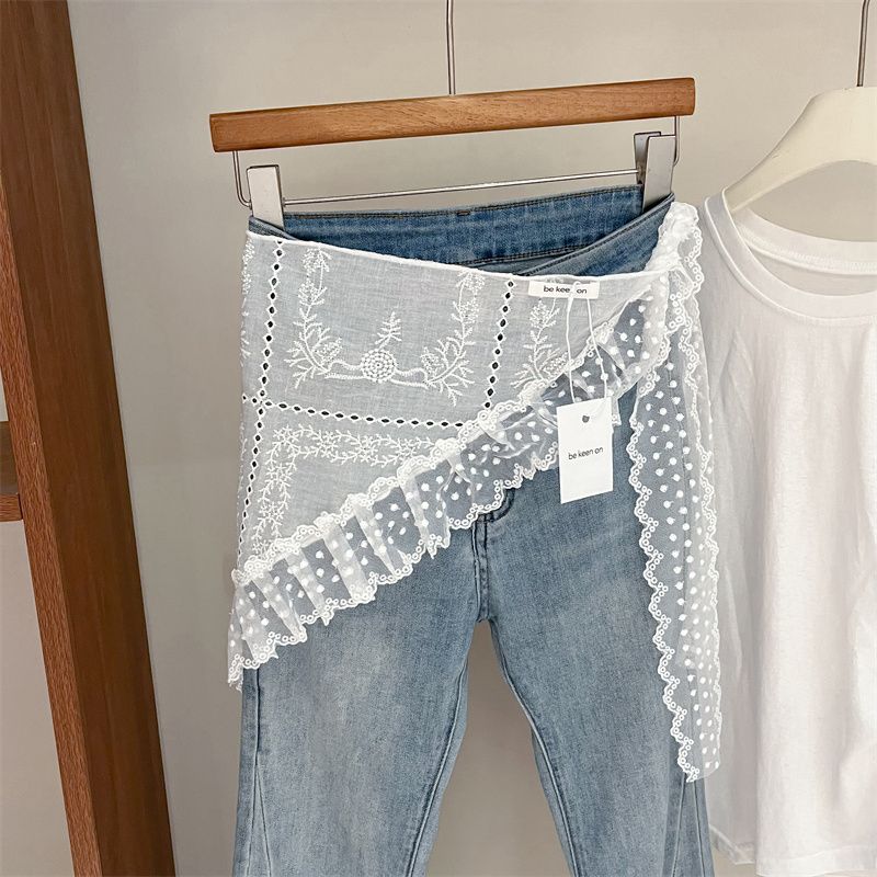2025 French Lace Layering Scarf | White Waist Chain | Premium Denim Styling
