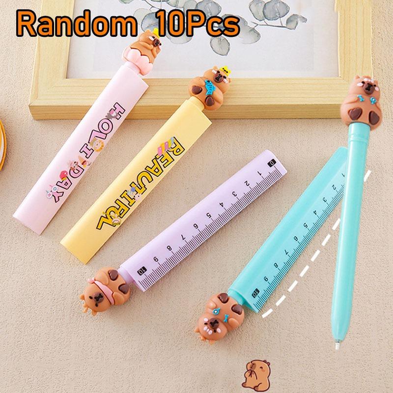 10 Pcs Capybara with Ruler Gel Pen Creative Stationery Student Writing Tools Water-based Office Measurement Signature Random style 20Pcs