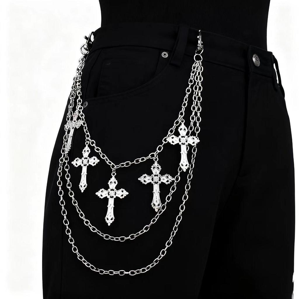 Unisex Retro Multi-layer Cross Pendant Pants Chain - Metal Chain Accessories for a Sweet & Spicy Style