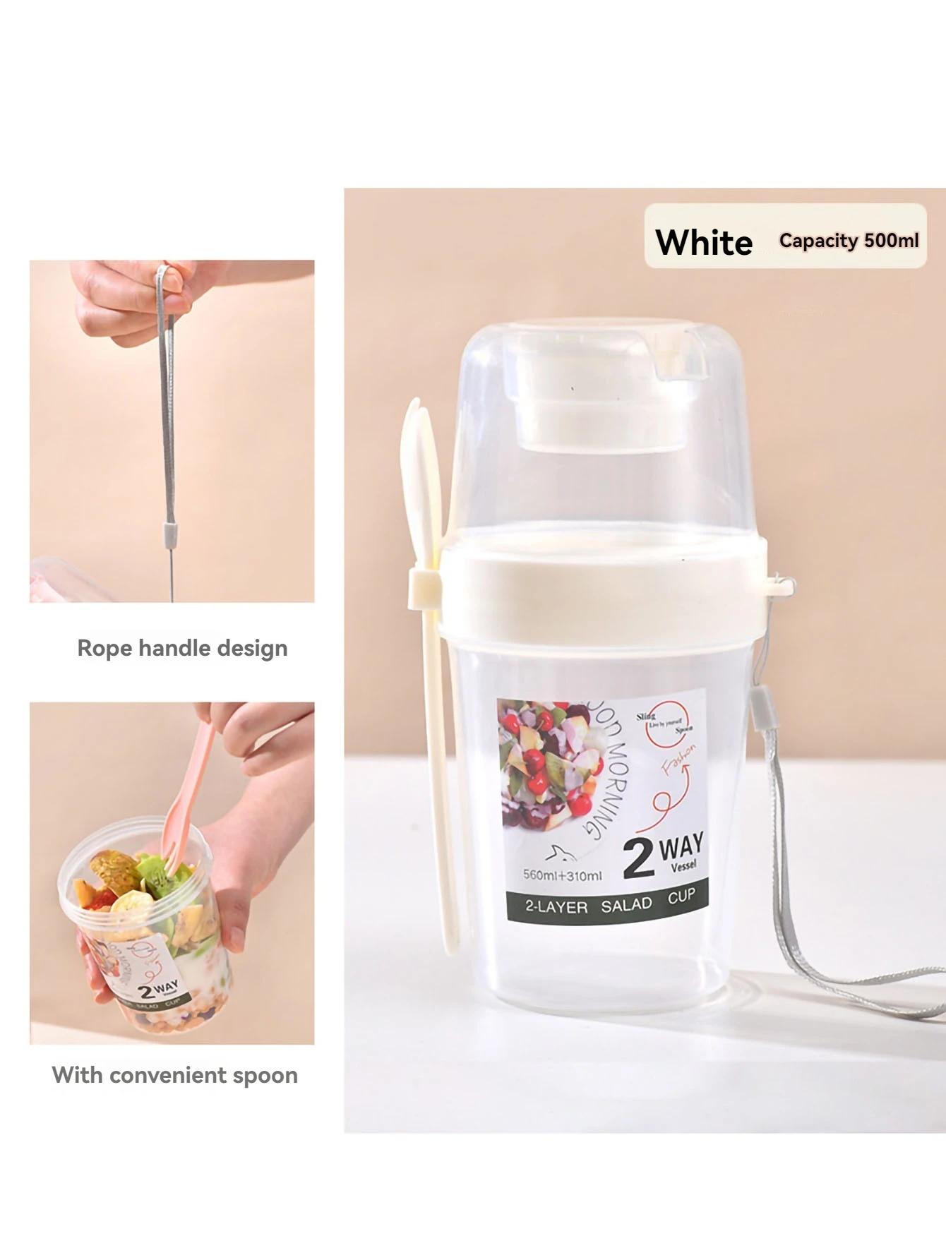 

Портативный стакан для салата, двойной стакан для овсянки, йогурта, орехов, овощей с пониженным содержанием жира, фруктов, стакан с крышкой, ложка, стакан для завтрака, ланч-бокс 1&500ml&2