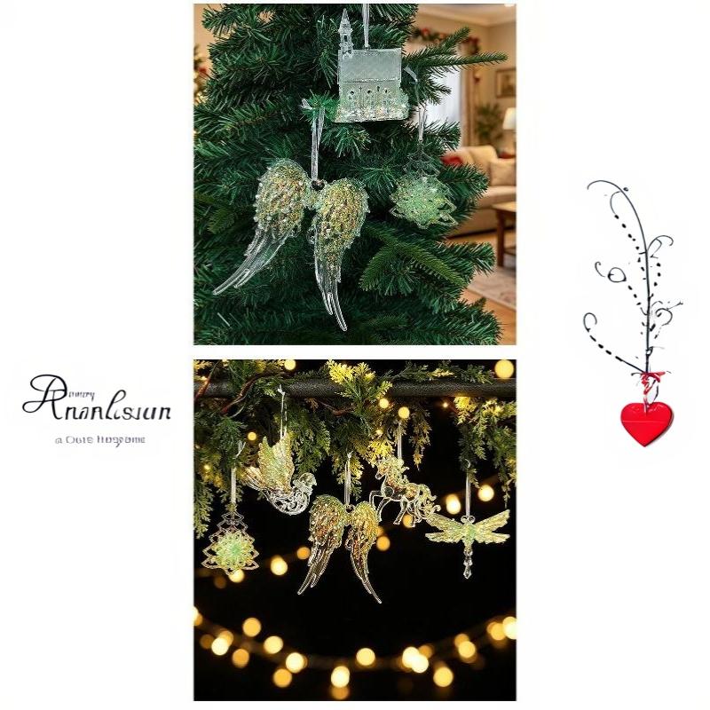 Green Glitter Christmas Hanging Ornament Sparkling Reindeer/High Heel/Tree /Snowflake Designs Pendants With Ribbon Decor