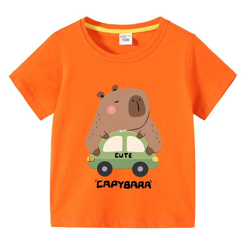 Capybara Tshirt Kids Girl Boy Summer Funny Cartoon T Shirt Cute Animal Kapibara Comic Clothes Children Short Sleeve Tops Tee