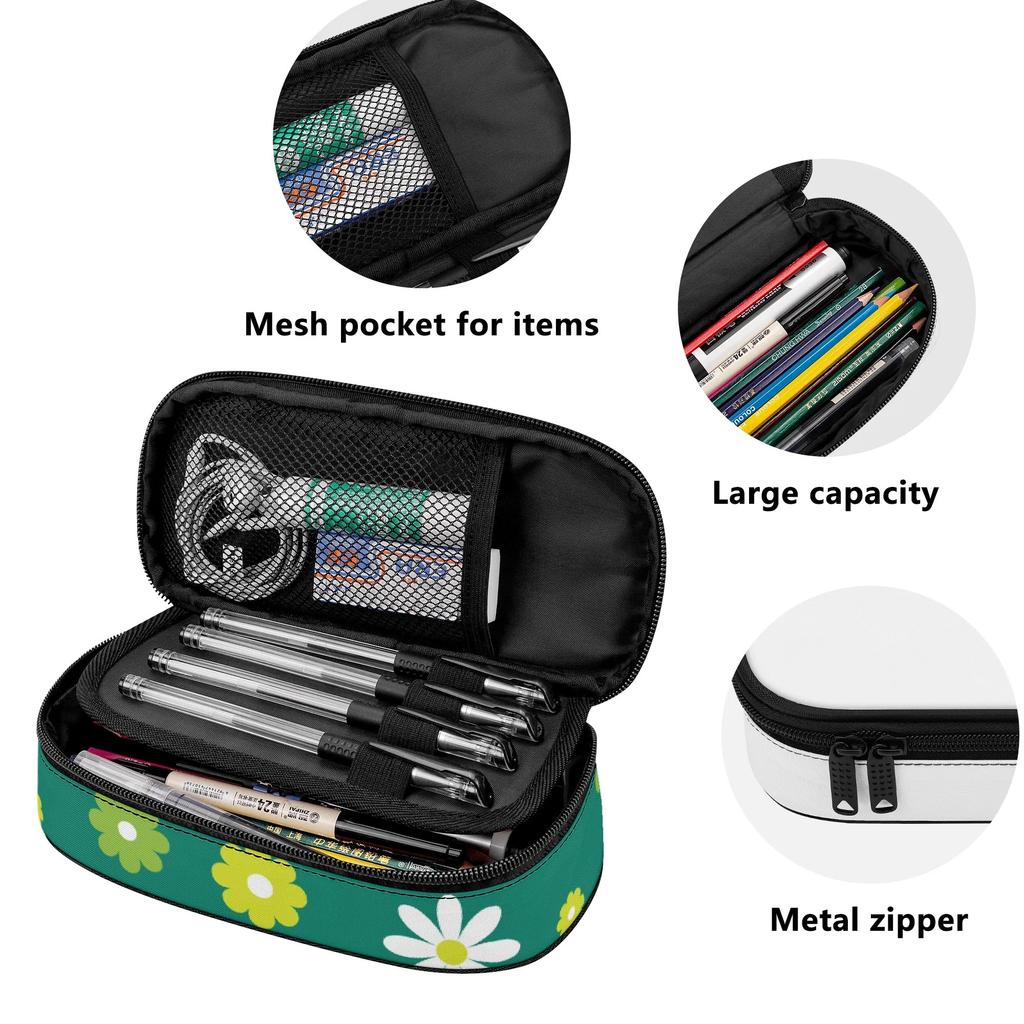 Pen Case 300D Polyester Large Capacity Smooth Zipper with Main Compartment Mesh Pocket and Pen Slots for School and Study