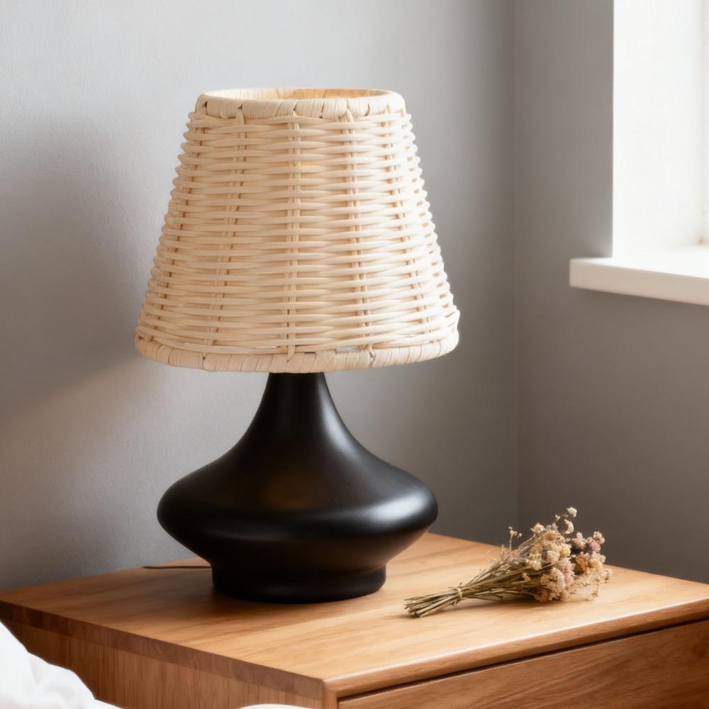 Bambusoidea Woven Rattan Table Lamp Handmade Wicker Nightstand Lamp  Living Room