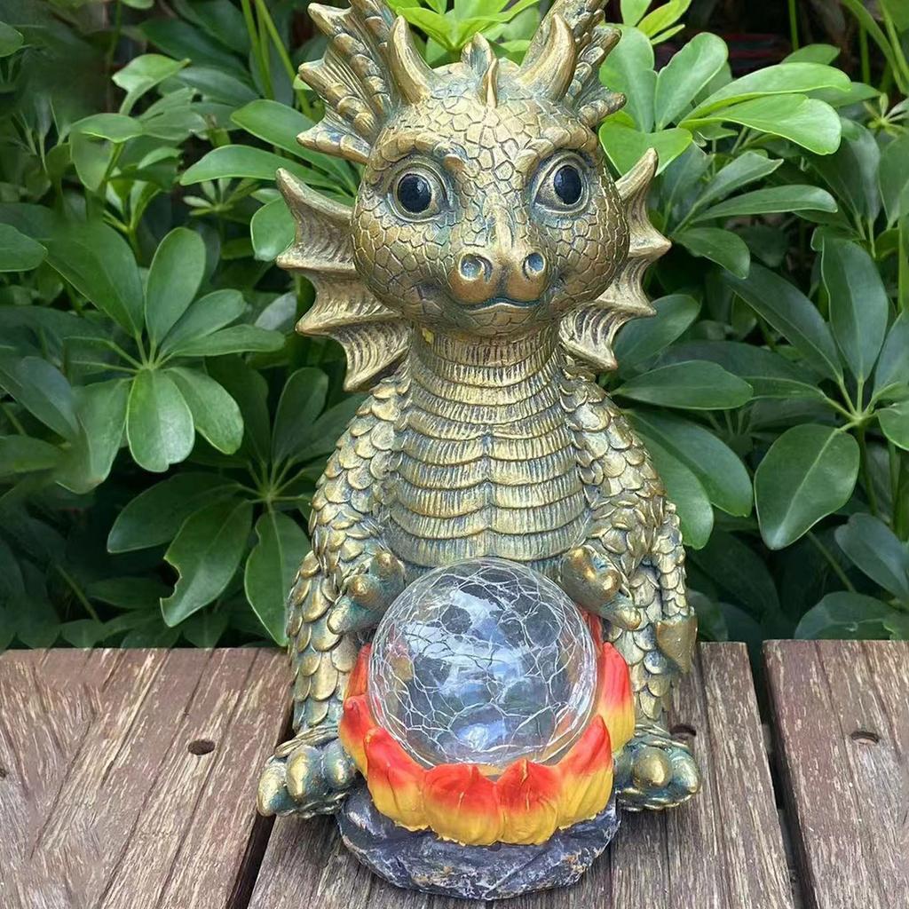 Solar Powered Moon Lamp, Outdoor Garden Decoration,Resin Dragon Sculpture Ornament Craft Ornament Art