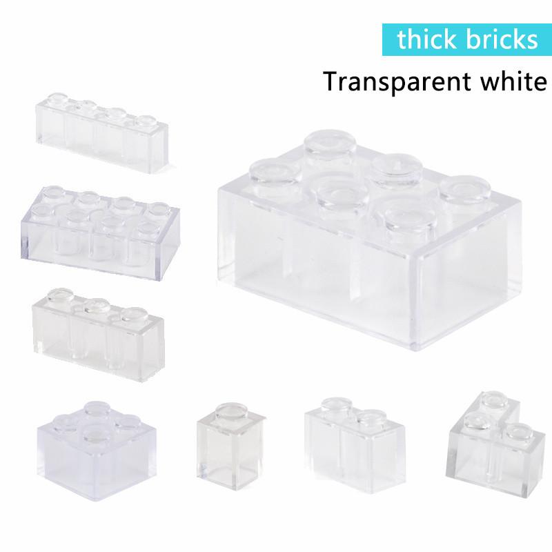 55 Pcs Small Particles Mix Bricks Transparent Clear White Thick Brick Model Classic Bulk Parts Building Blocks Gifts Toys for Children