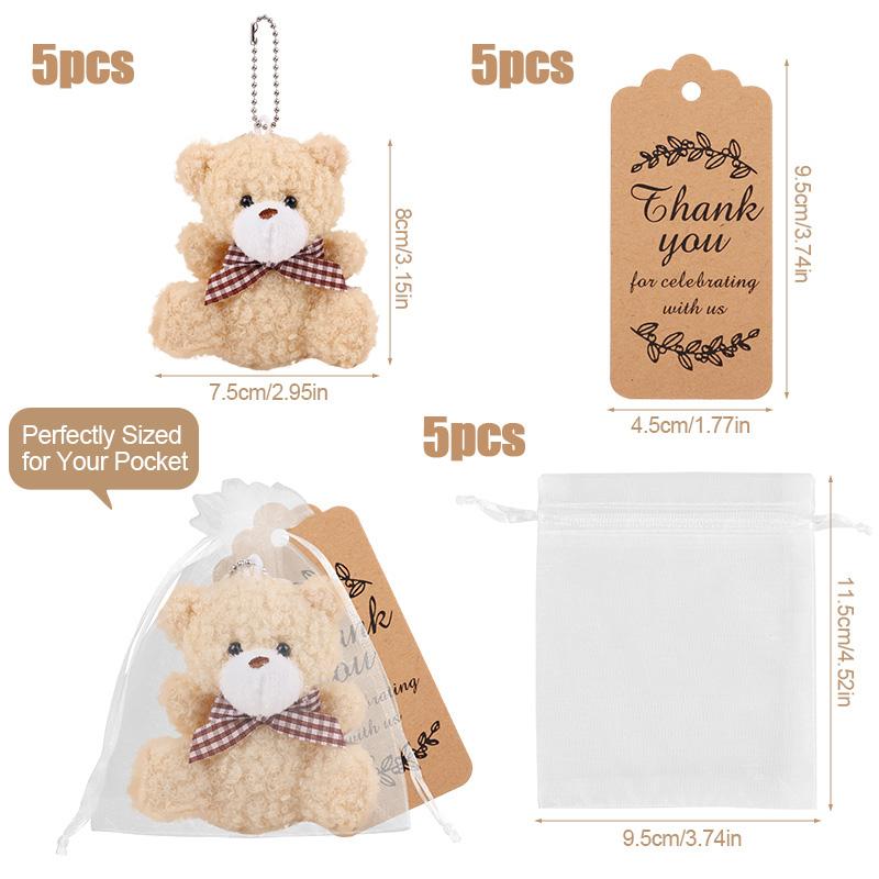 15Pcs/set Bear Gift,Include 5 Mini Bear,5 Organza Bag,5 Thank You Card for Baby Shower Gender Reveal Favor Wedding Birthday Gift