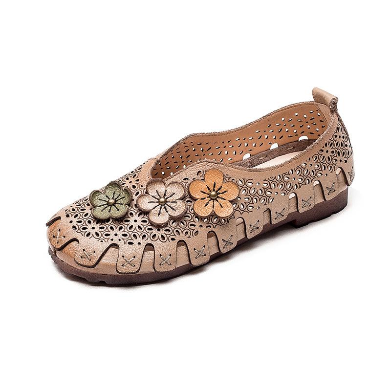 Fashion GKTINOO Women Loafers Genuine Leather Slip on Flowers Handmade Sneakers Ladies Shoes Comfy Fashion Summer Sandals Hollow Flats