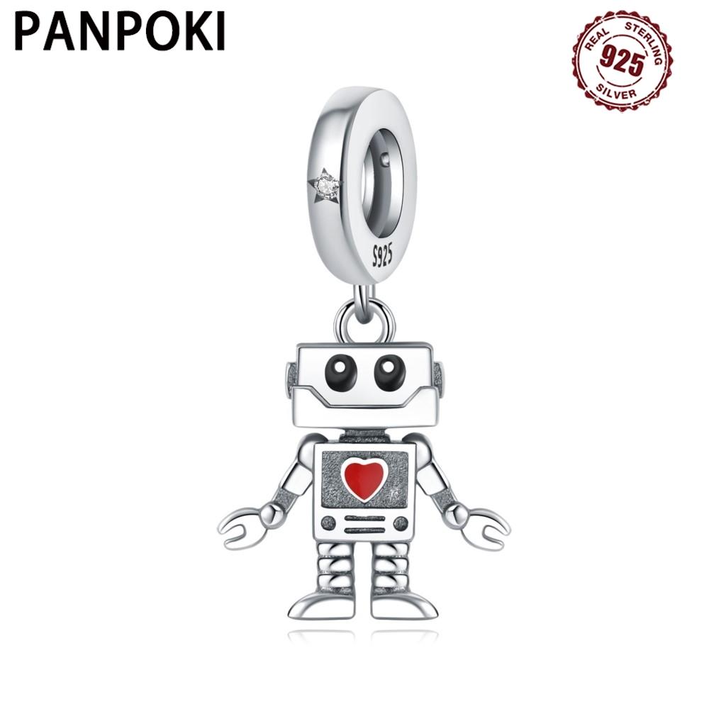Copper Metal Cute Robot Pendant Bead Components Bracelet High Quality Fine Jewelry Charm Bead Components Compatible With Bangle Designed For Women