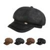 Newsboys Beret Hat Women Girl PU Leather Octagonal Hat Winter Rural Street Caps