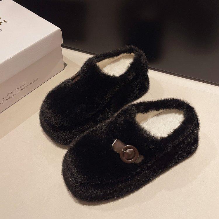 

Rabbit plush bag head fluffy slippers women wear autumn and winter new thick-soled one-pedal cotton mop warm plush shoes 35