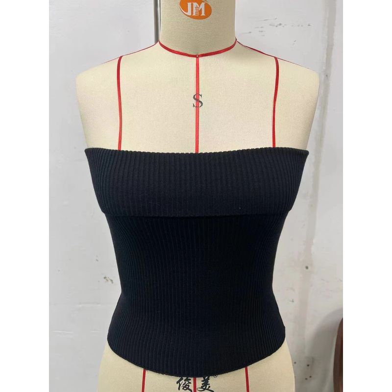 

Европейский и американский Новый Облегающий Сексуальный Вязаный Топ-труба Топ Сексуальный Вязаный Топ-обертка на грудь Black L