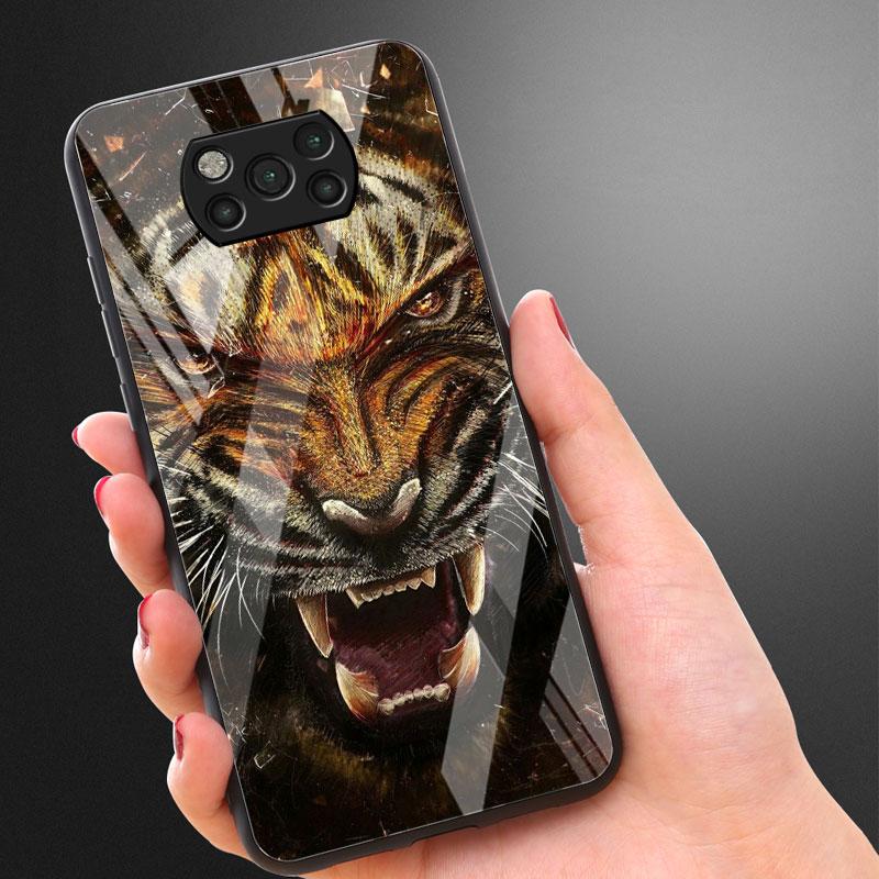 Glass Case For Xiaomi Poco X3 NFC 11 Lite 11T F3 M3 For Redmi Note 11 10 9 8 Pro 10S 9S 9A 9C Phone Cover Lion Wolf