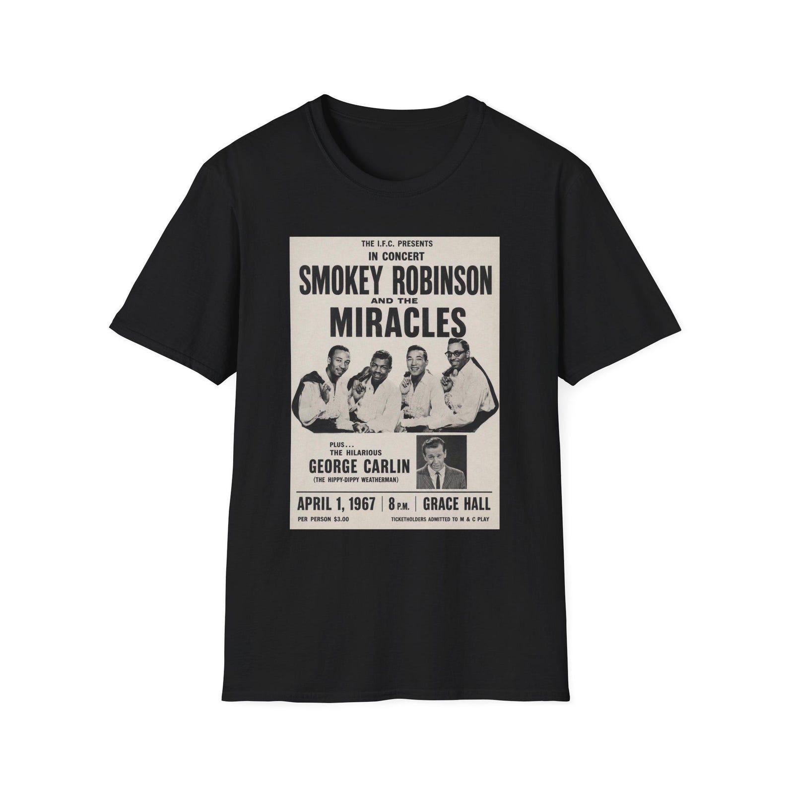 Smokey Robinson The Miracles George Carlin fan fiction Concert Poster T Shirt 3XL