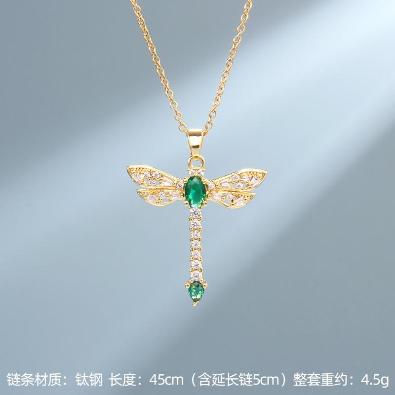 High Grade Dragonfly Zircon Pendant Necklace Stainless Steel Trendy Insect Choker Jewelry Party Gifts For Women Girls