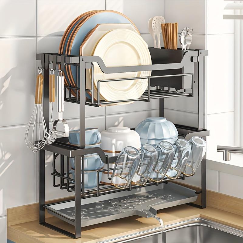 1pc Drain Rack Kitchen Dish Rack Sink Side Dishware and Tableware Storage Rack Modern Countertop Narrow Storage Rack Installation-free Rack