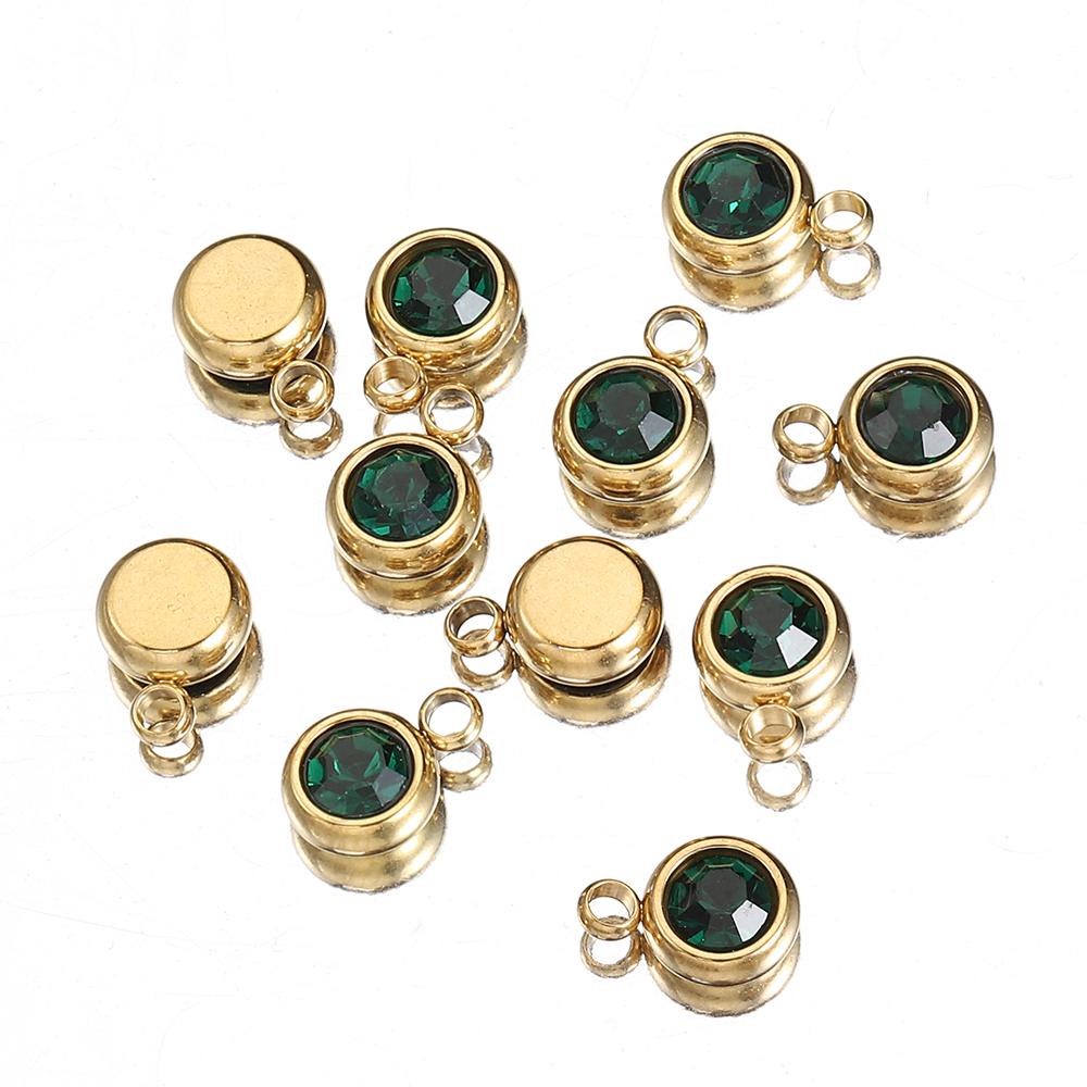 20pcs Stainless Steel Rhinestone Pendants Beads Green Crystal Charms Pendant for Necklace Bracelet Jewelry Making DIY Wholesale