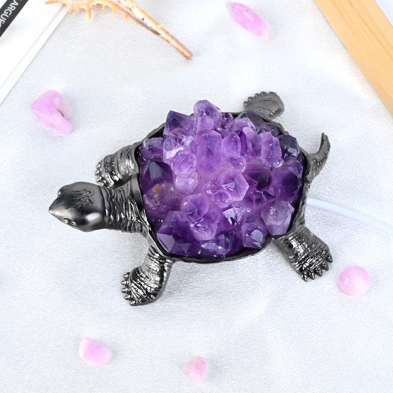 DIY Cute Animal Natural Crystal Handicrafts Crystal Lamp Amethyst Cluster Healing Stone Citrine Night Light for Home Decoration One Size