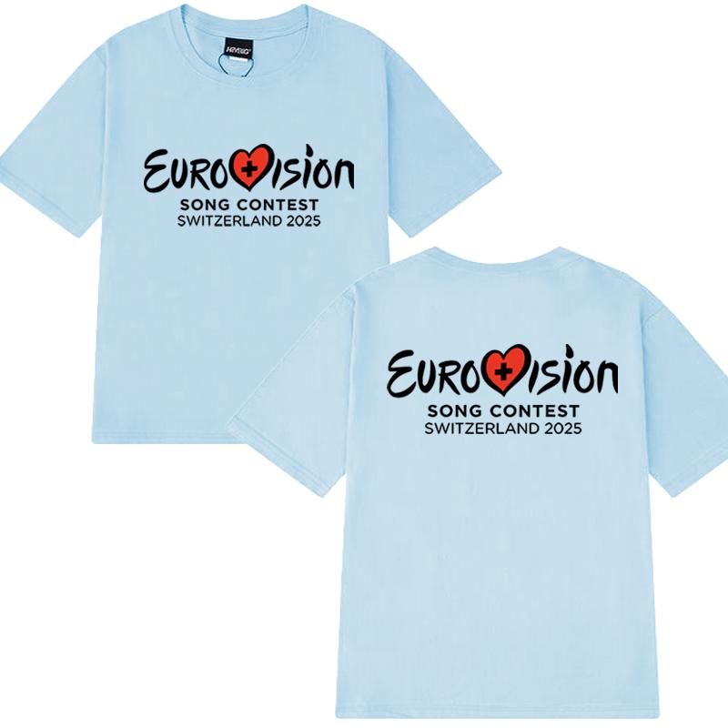 Ny i Eurovision 2025 T-shirt Eurovision Song tryckt T-shirt Män Kvinnor Mode Y2k kortärmade T-shirts Unisex Bomullstoppar