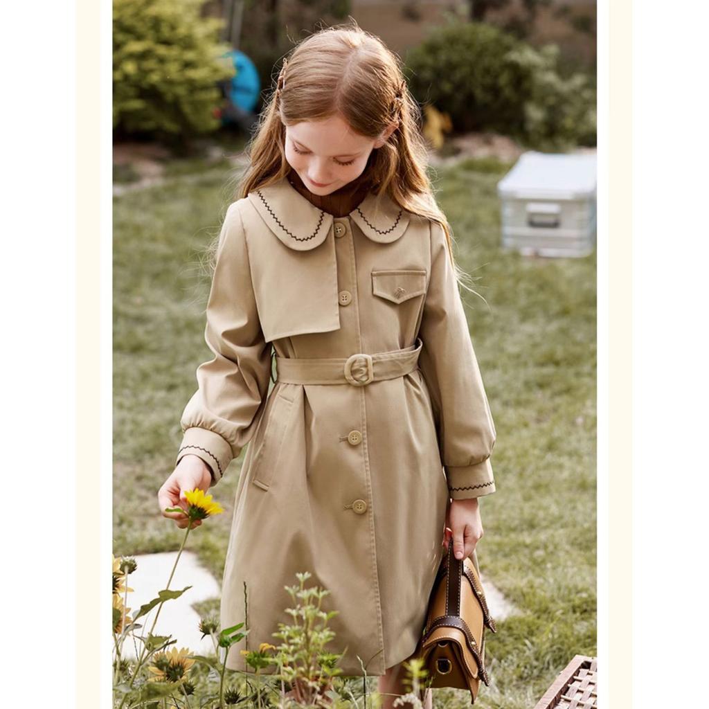 Girls' Fashionable Trench Coat, Autumn Children's Casual Khaki Coat