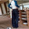 Retro Multi-Pocket Straight Leg Work Pants Loose Fit Jeans Women's  Spring Autumn Trendy Denim Folded Wide Leg Jeans Office Lady Streetwear
