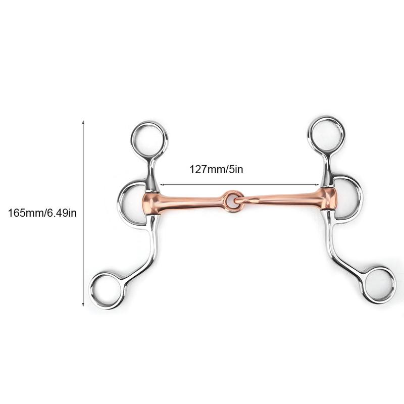 D- Gag Snaffle Bits Equestrian Loose Full Cheek Gag Horse Chew Stainless Steel Training Bit Copper jointed Month