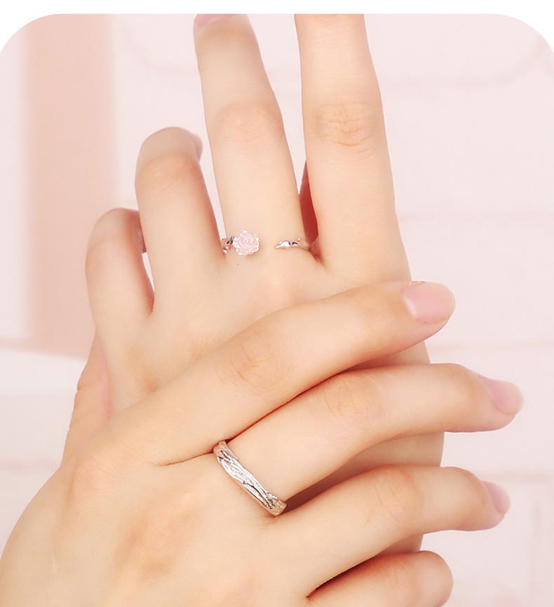 Sterling Silver 999 Adjustable Rose Couple Rings - Sweet Style for Men and Women